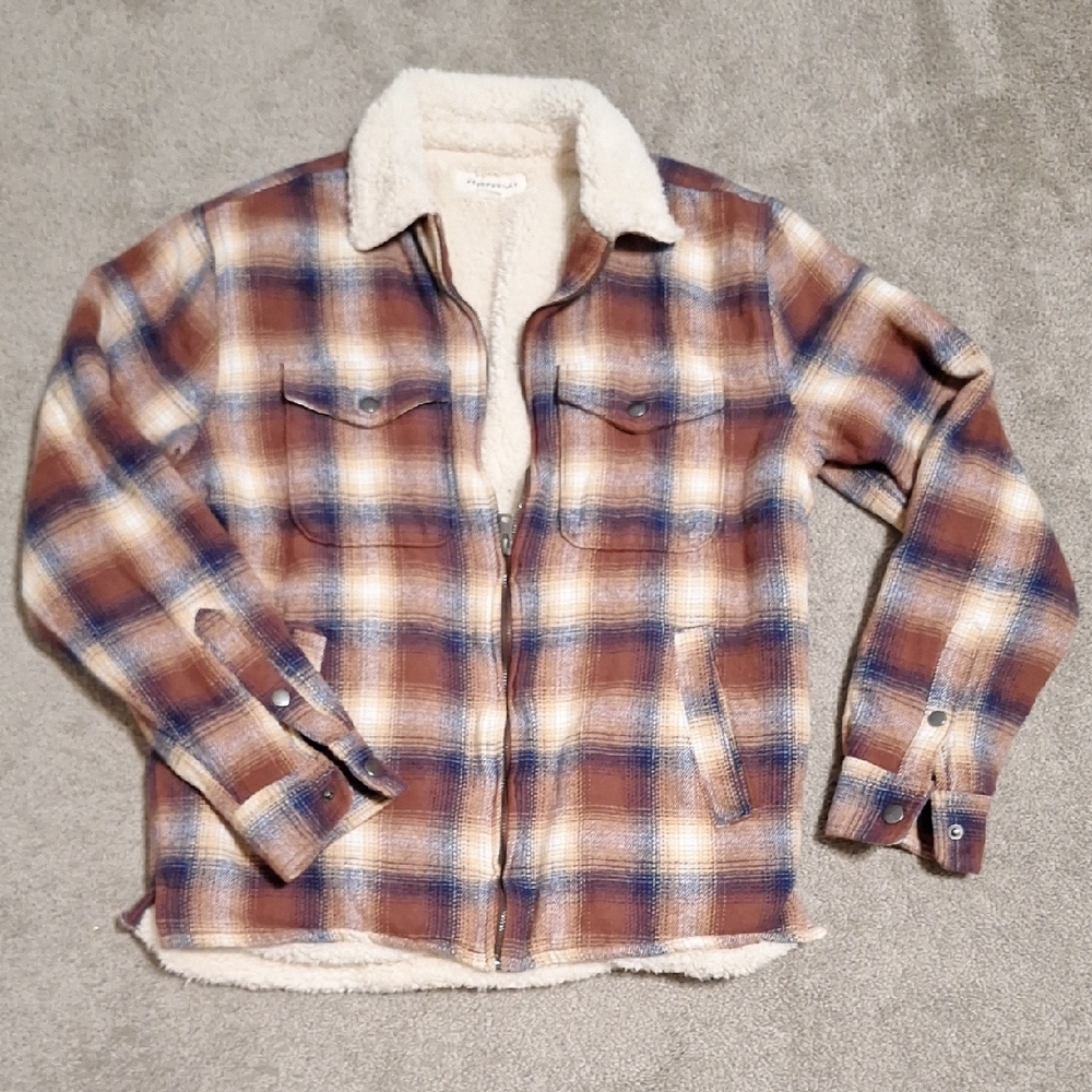 Aeropostale Cream and Brown Sherpa Jacket